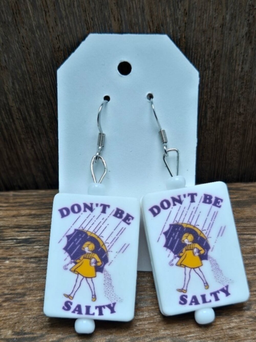 Don't Be Salty Earrings Retro Rectangle Funny Humor Dangle Drop Jewelry Beaded
